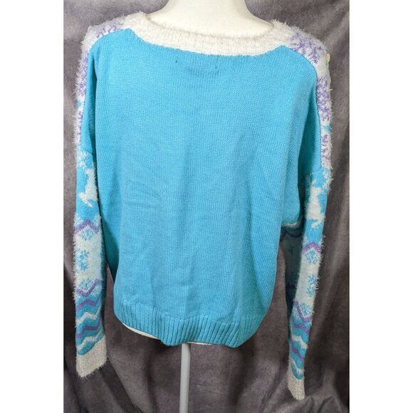 33 Degrees Retro Sequin Reindeer Blue And White Holiday Sweater - Picture 7 of 7